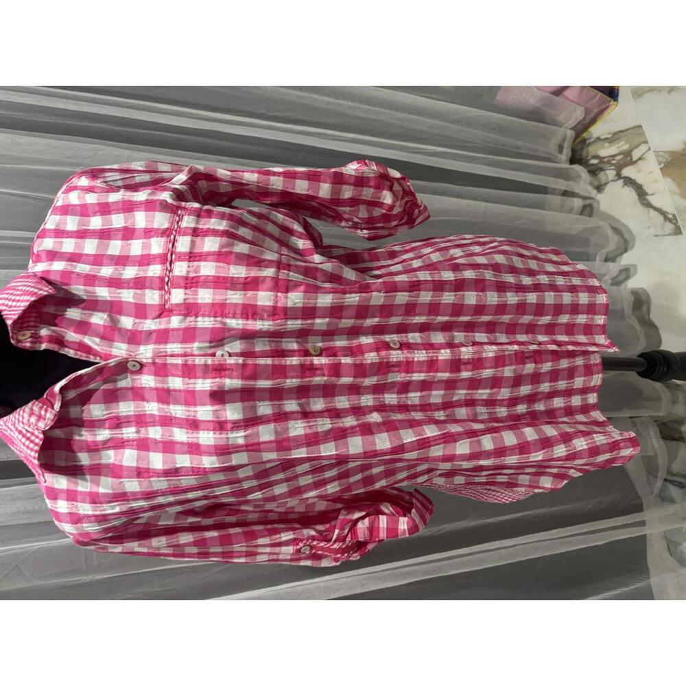 Foxcroft Pink and White Checkered Women's Button-Up Shirt Sz 12
